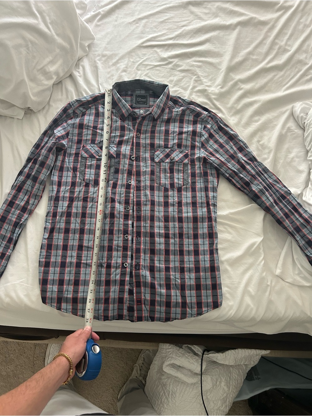 7 Diamonds Men's Plaid Button-Down Shirt in Navy, Red, and Gray